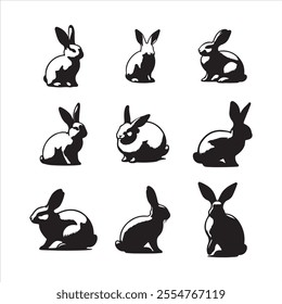 Adorable set of rabbits sitting in a cozy field enjoying a peaceful moment in nature and playful  poses