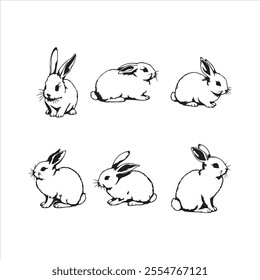 Adorable set of rabbits sitting in a cozy field enjoying a peaceful moment in nature and playful  poses