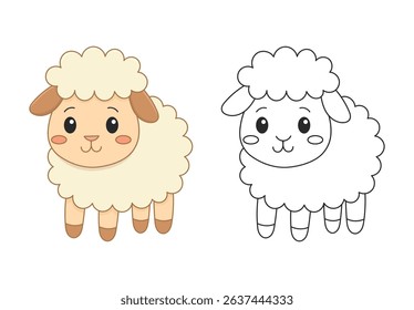 Adorable sheep coloring page for kids. Easy outline to color, perfect for toddlers and preschoolers. Printable farm animal learning activity.
