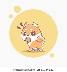 Adorable Shiba Inu dog is biting a cookie