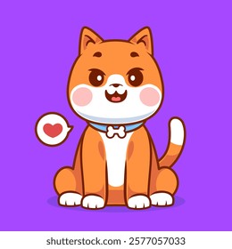 Adorable Shiba Inu dog sitting collar heart icon playful vector illustration