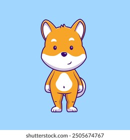 Bezaubernde Shiba Inu Hund stehend Pose Cartoon Vektorsymbol Illustration. Konzept der Tiernatur Flacher Cartoon-Stil.