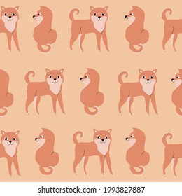 Adorable shiba inu dogs with funny eyes. Dog seamless pattern.