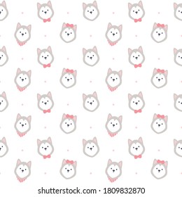 Adorable siberian husky seamless background repeating pattern, wallpaper background, cute seamless pattern background