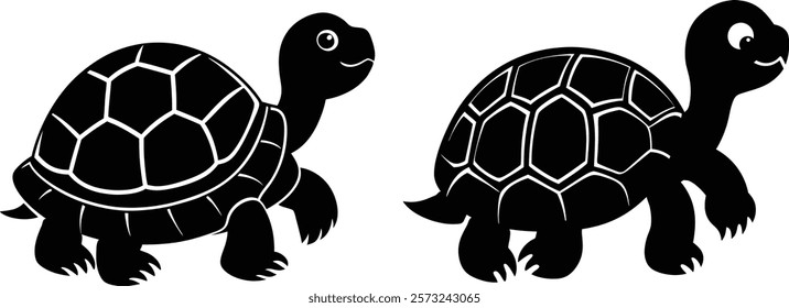 "Adorable silhouette illustration featuring two baby turtles, showcasing their charming shapes and natural elegance. Perfect for nature-themed designs, children's projects, or eco-friendly concepts. 