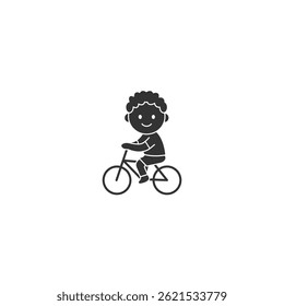 Adorable silhouette vector illustration of a happy little boy riding a bicycle. Perfect for children's books, educational materials, cycling campaigns, health posters, and other kid-related designs.