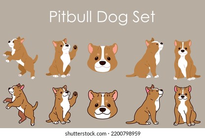Conjunto de ilustraciones de Pitbull fáciles y admirables