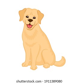 Vector de icono de cachorrito de recuperación dorada de sentada adorable. Icono de perro recuperador de oro lindo aislado en un fondo blanco. Ilustración del vector de perro feliz