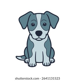 Adorable sitting puppy dog illustration in a simplified cartoon style on white background