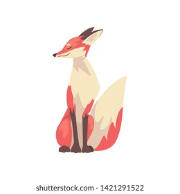 Adorable Sitting Red Fox Character Cartoon Vector Illustration