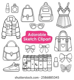 Adorable Sketch Clipart - Fashion and Beauty Doodle Vector Set