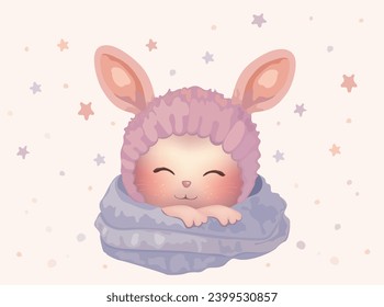 El adorable bebé conejo durmiente en vector.