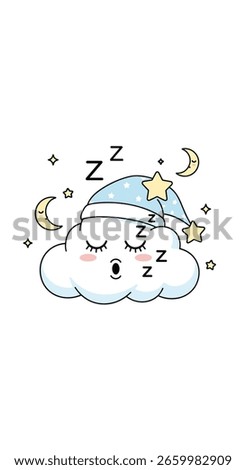 Adorable sleeping cloud character with stars and moon celestial dreamscape art