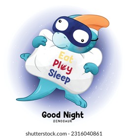 Adorable Sleeping Dinosaurs with watercolor illustration
