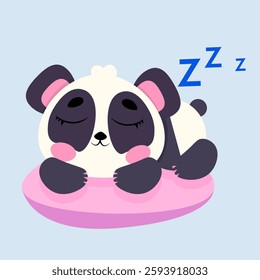 Adorable sleeping panda resting on a soft pink pillow with a peaceful expression
