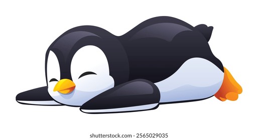 Adorable sleeping penguin resting peacefully. Vector cartoon character illustration