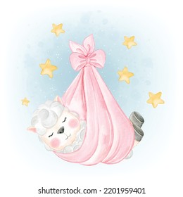 Adorable Sleeping Sheep Swaddled Watercolor