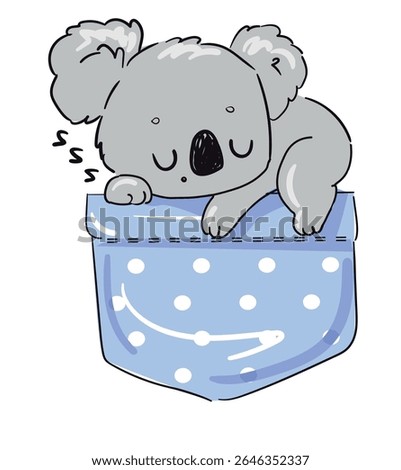 Adorable sleepy koala in a pocket hand drawn cute vector for kids
