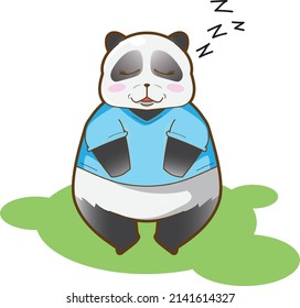 Adorable Sleepy Panda in blue t- shirt Cartoon Vector Mascot Illustration for children book and kids stuff