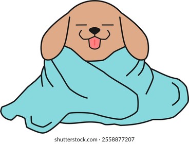 Adorable Sleepy Puppy Wrapped In Blanket Vector Illustration