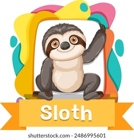 Adorable sloth with colorful background