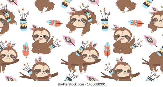 adorable sloth illustration in seamless pattern for personal project, background, invitation, wallpaper and many more