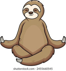 Adorable sloth meditating vector illustration