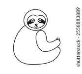 Adorable sloth sitting half-side. Hand drawn friendly tropical bear doodle