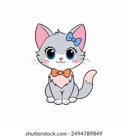 Adorable small fluffy kitten with big eyes vector illustration. Perfect for pet-themed designs, cute digital art, and charming cat graphics. Ideal for adding a sweet touch to your projects