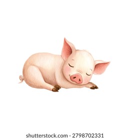 Adorable small piglet resting with closed eyes