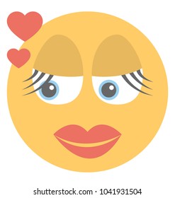 An adorable smiley with heart and makeup symbolising love emotion