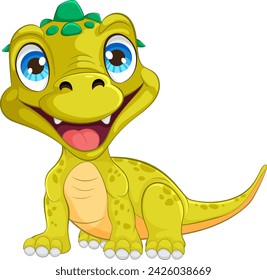 Adorable smiling baby dinosaur with big eyes