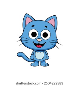 Adorable smiling blue cat cartoon kitten vector illustration.