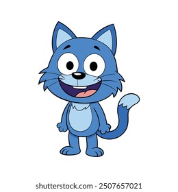 Adorable Smiling Blue Cat Cartoon Kitten Vector Illustration.