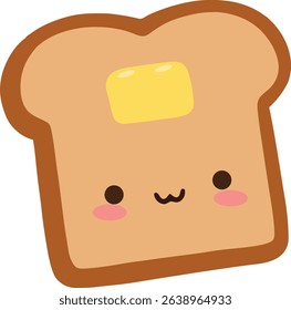 Adorable smiling cartoon toast with butter slice a cute food character for breakfast or snack