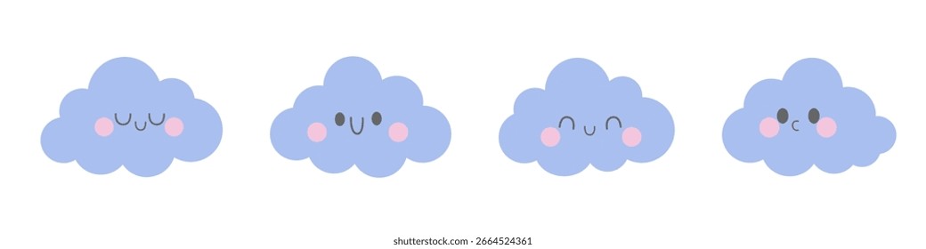 Adorável vetor nuvens sorridentes - ótimo para convites de chá de bebê, papel de parede para crianças e ilustrações de livros de histórias.