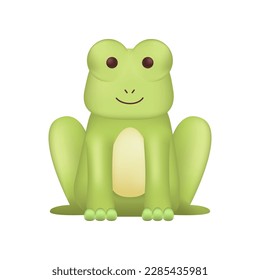 Adorable smiling frog character as kids toy 3D illustration. Cartoon drawing of green amphibian as mascot or gift in 3D style on white background. Wildlife, nature, zoology concept