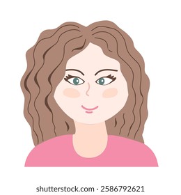 Adorable smiling girl portrait with strabismus eyes. Isolated vector illustration