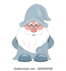 Adorable smiling Gnome in glasses. Cute little Gnome. Good for logo, icon, stickers, web or print. Trendy illustration isolated on white