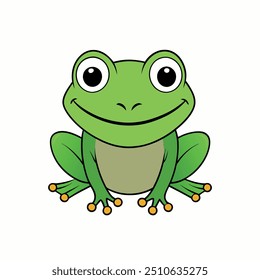 Adorable Smiling Green Frog Cartoon Illustration on White Background