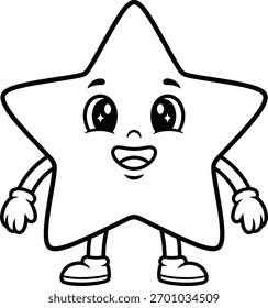 Adorable Vector de dibujos animados de estrellas sonrientes en contorno blanco y negro, perfecto para páginas para colorear para niños, arte preescolar y divertidas hojas de aprendizaje creativo.
