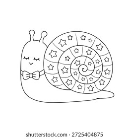 Adorable caracol ilustración simple línea de arte negro perfecto para los niños diseños y páginas para colorear.