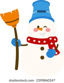Adorable Snowman With Broom Illustration