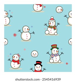 Adorable snowman seamless background.
Vector is done with precision, editable,  and also the design is adjusted to print standards.
Thank you for stopping by.