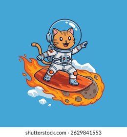 Adorable gato espacial alcanzando a una pequeña estrella.