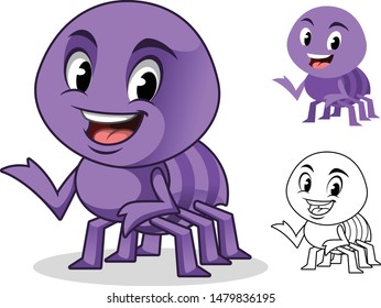 Adorable Spider Cartoon Character Design, Including Flat and Line Art Designs, Vector Illustration, in Isolated White Background.
