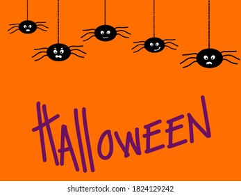 Adorable spiders for halloween celebration, on an orange background
