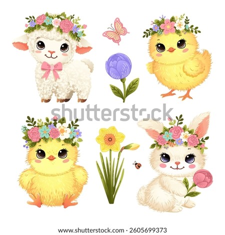 Adorable spring animals with flower crowns, perfect for Easter and seasonal decoration ideas