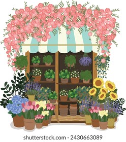 Adorable Spring Flower Shop - Hand-drawn Vector Illustration for Decor, Invitations, and Greeting Cards