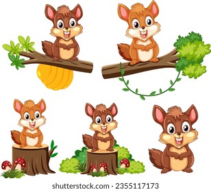 Adorable squirrel cartoon surrounded by nature elements